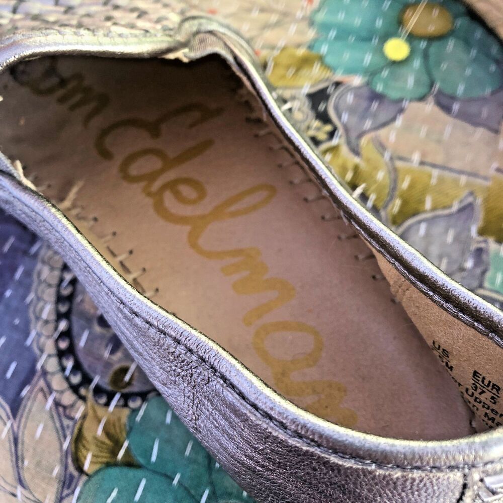 SAM EDELMAN CATHERINE Metallic Gray Woven Leather Espadrille Loafers 7.5 - Picture 10 of 14